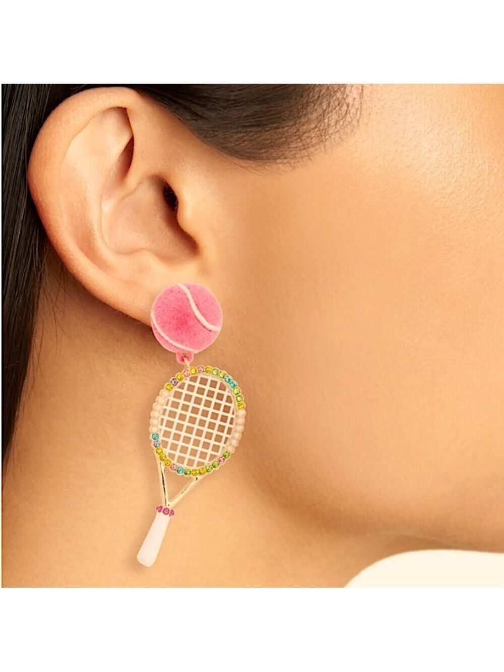 BaubleBar Tennis Racket Pink Ball Statement Earrings New